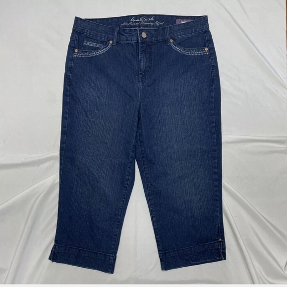 Gloria Vanderbilt Jordyn Capri Embellished designs Jeans blue sz 10 - Picture 1 of 13